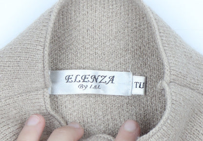 Elenza by L&L Women’s Beige High Neck Long Sleeve Knit Tunic Jumper One Size