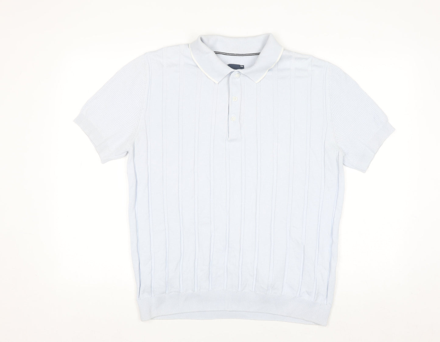 Guide London Men's Blue Cotton Knitted Henley Polo Jumper L
