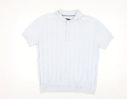 Guide London Men's Blue Cotton Knitted Henley Polo Jumper L