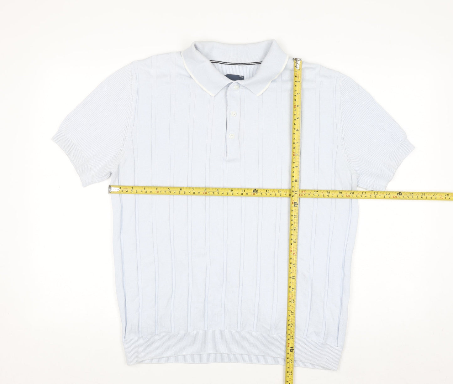 Guide London Men's Blue Cotton Knitted Henley Polo Jumper L