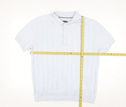 Guide London Men's Blue Cotton Knitted Henley Polo Jumper L
