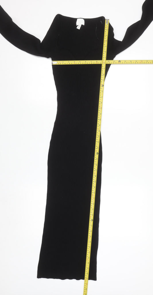 H&M Women’s Black Bodycon Long Sleeve Midi Dress S