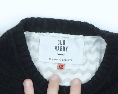Old Harry Men's Black Cotton Crew Neck Chunky Pullover Jumper XS