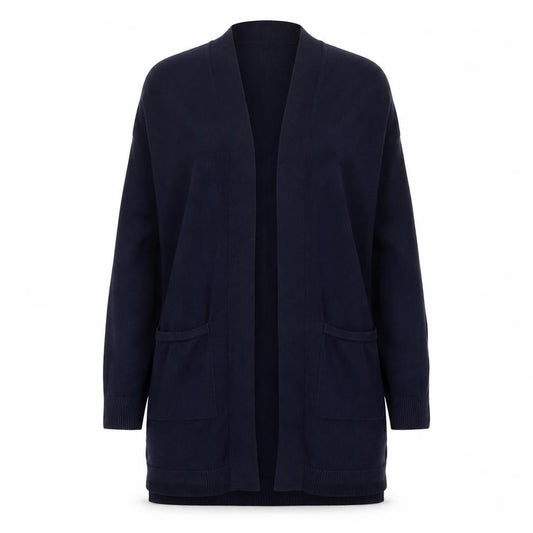 Verve Ami Women's Blue Longline Cardigan Size S Knit Open Front Pockets