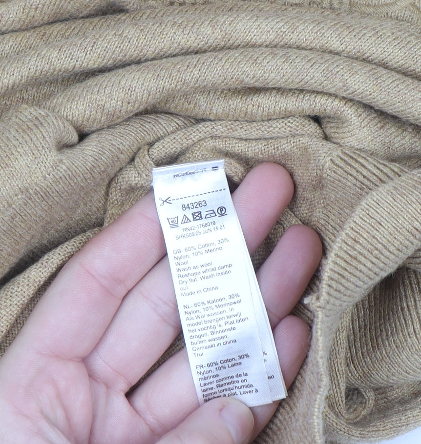 Monsoon Women Beige Embroidered Knit Jumper Medium 3/4 Sleeve