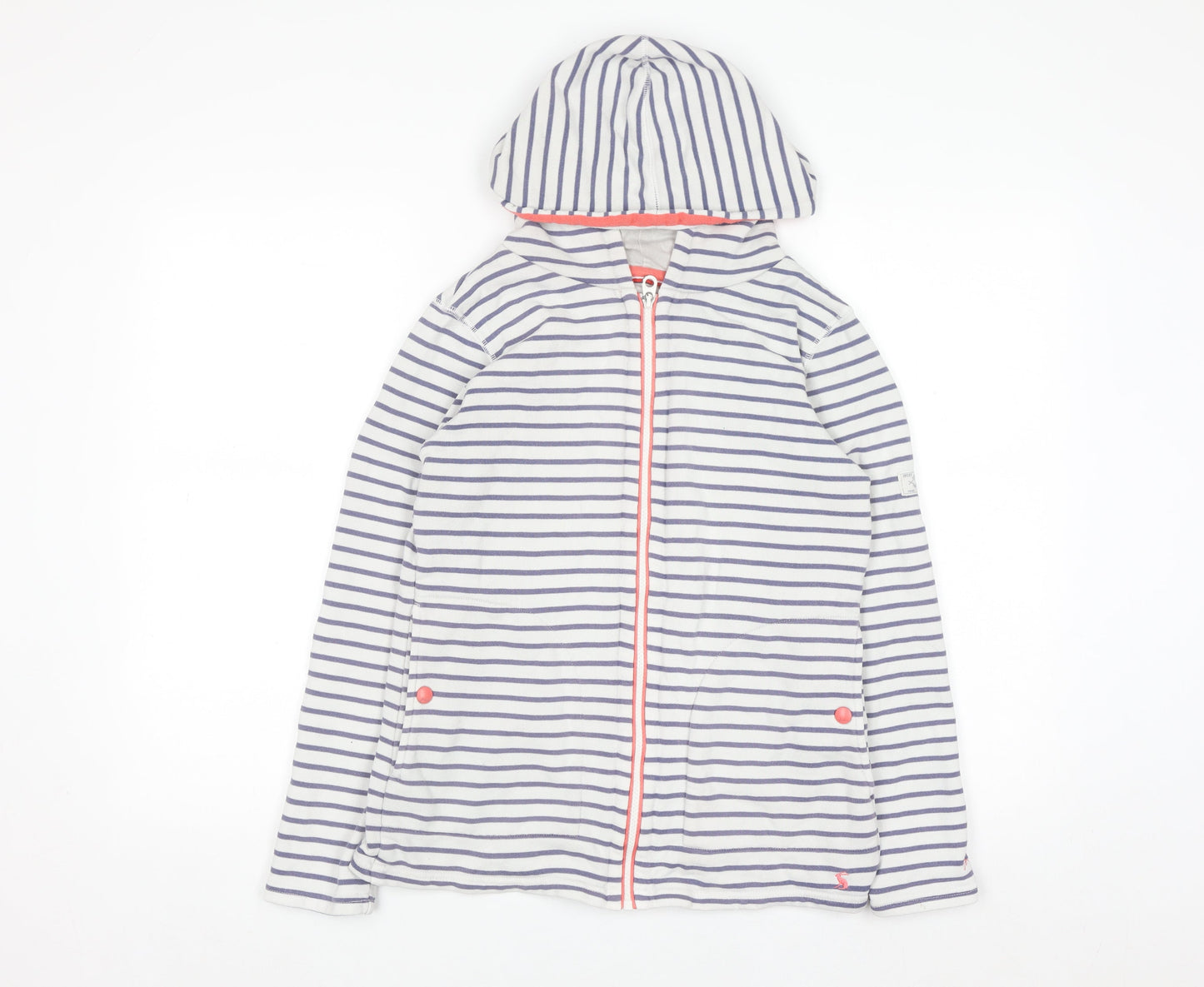 Joules Women's White & Navy Striped Full Zip Hoodie UK 8 Cotton Blend