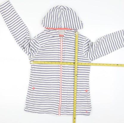Joules Women's White & Navy Striped Full Zip Hoodie UK 8 Cotton Blend