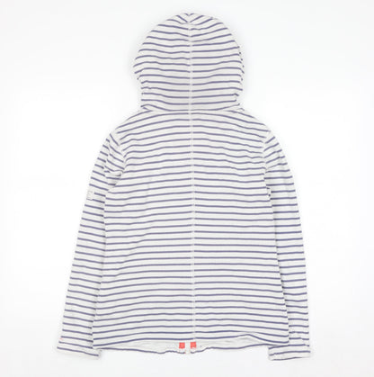 Joules Women's White & Navy Striped Full Zip Hoodie UK 8 Cotton Blend