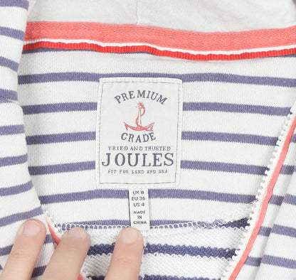 Joules Women's White & Navy Striped Full Zip Hoodie UK 8 Cotton Blend