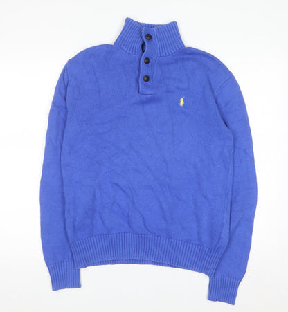 Polo Ralph Lauren Men's Blue Wool Henley Jumper Medium