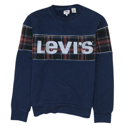 Levi's Women Navy Blue Tartan Logo Pullover Sweatshirt Size S