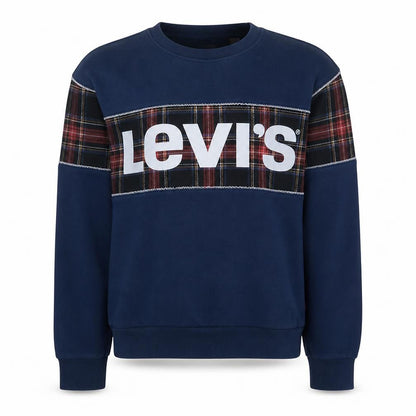 Levi's Women Navy Blue Tartan Logo Pullover Sweatshirt Size S
