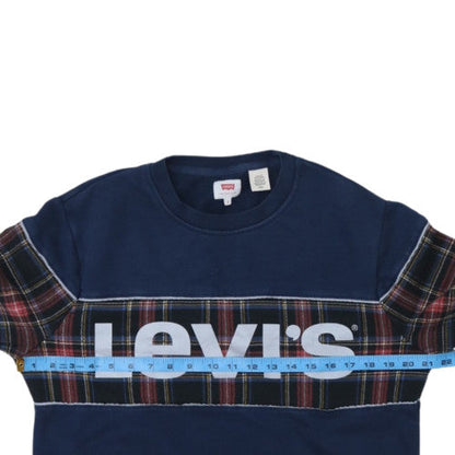 Levi's Women Navy Blue Tartan Logo Pullover Sweatshirt Size S
