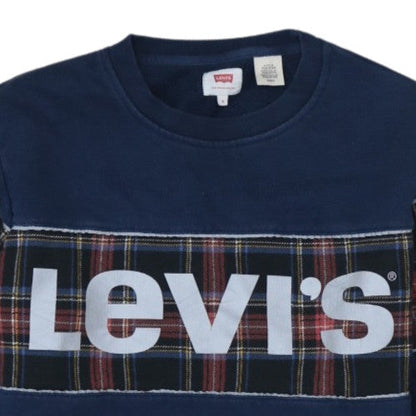 Levi's Women Navy Blue Tartan Logo Pullover Sweatshirt Size S