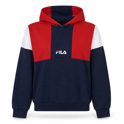 Fila Women's Navy Red Colourblock Hoodie Size S Pullover Cotton Blend