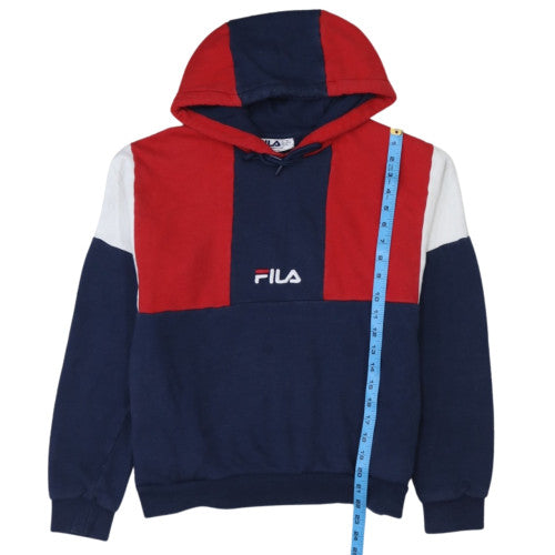 FILA Women's Navy Red Colourblock Hoodie Size S Pullover Cotton Blend