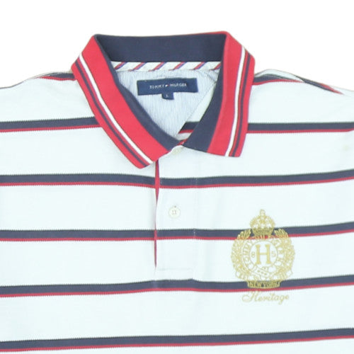 Tommy Hilfiger Men's White Striped Polo Shirt Size L Classic Fit