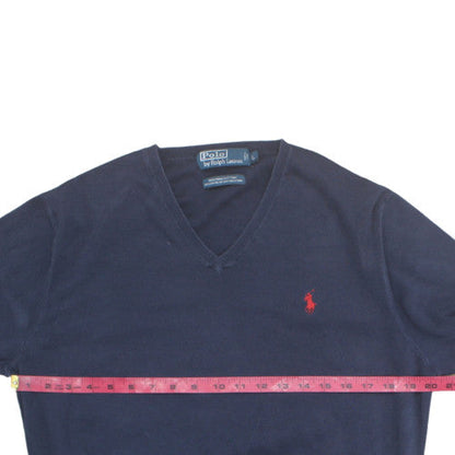 Ralph Lauren Men’s Blue V-Neck Cotton Pullover Jumper L