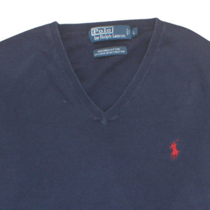 Ralph Lauren Men’s Blue V-Neck Cotton Pullover Jumper L
