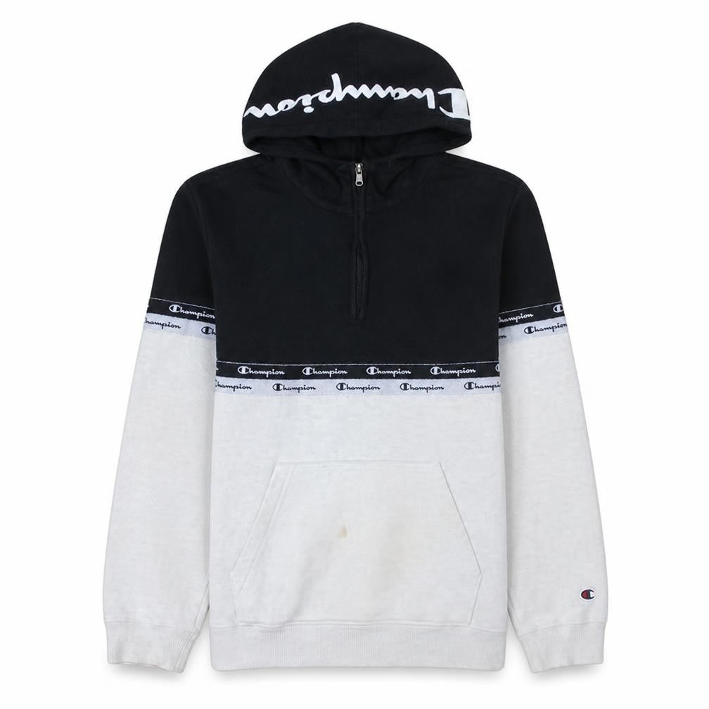 Champion Men's Black & White 1/2 Zip Hoodie Medium Logo Pullover Sweatshirt