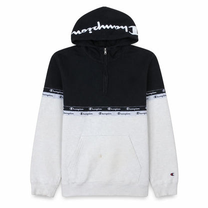 Champion Men's Black & White 1/2 Zip Hoodie Medium Logo Pullover Sweatshirt