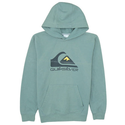Quiksilver Mens Green Pullover Hoodie Medium Graphic Logo Cotton Blend