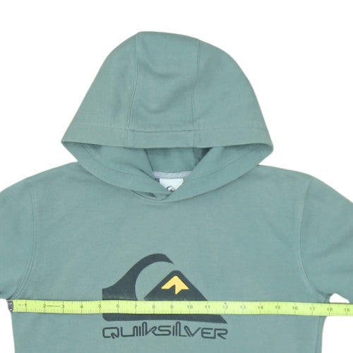 Quiksilver Mens Green Pullover Hoodie Medium Graphic Logo Cotton Blend