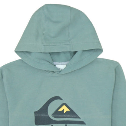 Quiksilver Mens Green Pullover Hoodie Medium Graphic Logo Cotton Blend