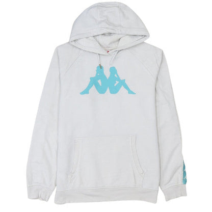 Kappa Mens White Large Pullover Hoodie with Blue Logo Sportswear