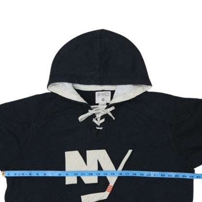 CCM Men’s Black Pullover Hockey Hoodie Size L Lace Up Retro Sportswear