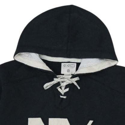 CCM Men’s Black Pullover Hockey Hoodie Size L Lace Up Retro Sportswear