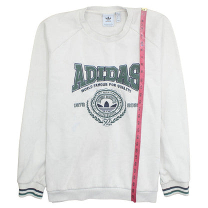 Adidas Womens White Crew Neck Sweatshirt XL Logo Graphic Pullover