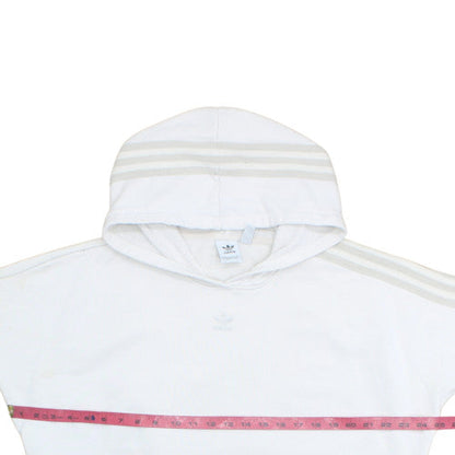 Adidas Women White UK 12 Hooded Pullover Sweatshirt with Logo Detailing