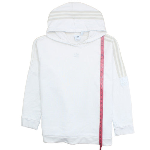 Adidas Women White UK 12 Hooded Pullover Sweatshirt with Logo Detailing