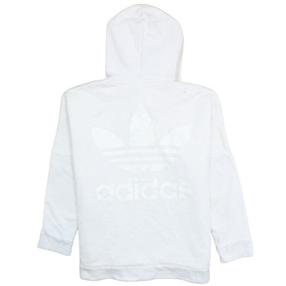 Adidas Women White UK 12 Hooded Pullover Sweatshirt with Logo Detailing
