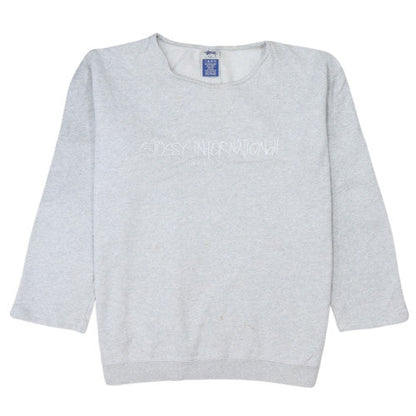 Stussy Women Grey Crew Neck Pullover Sweatshirt Size L