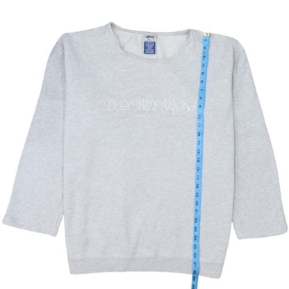 Stussy Women Grey Crew Neck Pullover Sweatshirt Size L