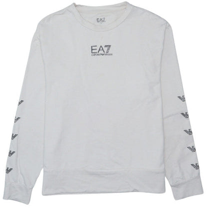 Emporio Armani EA7 Men's White Logo Crew Neck Sweatshirt Size L