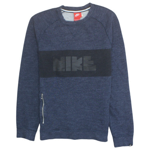 Nike Men’s Blue Pullover Crew Neck Sweatshirt Size S Logo Zip Detail