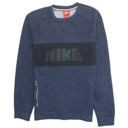 Nike Men’s Blue Pullover Crew Neck Sweatshirt Size S Logo Zip Detail