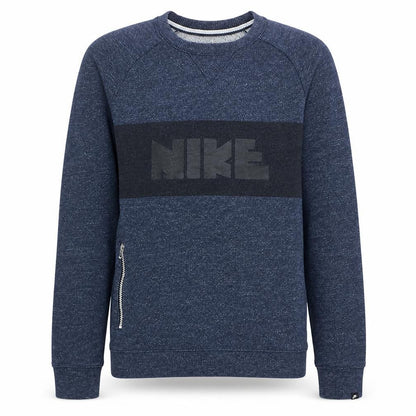 Nike Men’s Blue Pullover Crew Neck Sweatshirt Size S Logo Zip Detail
