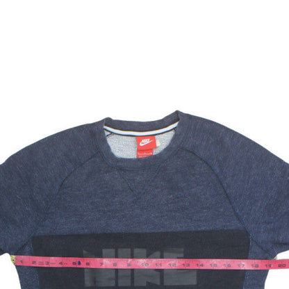 Nike Men’s Blue Pullover Crew Neck Sweatshirt Size S Logo Zip Detail