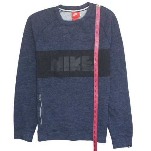 Nike Men’s Blue Pullover Crew Neck Sweatshirt Size S Logo Zip Detail