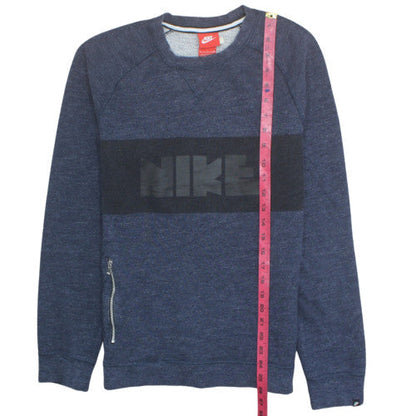 Nike Men’s Blue Pullover Crew Neck Sweatshirt Size S Logo Zip Detail