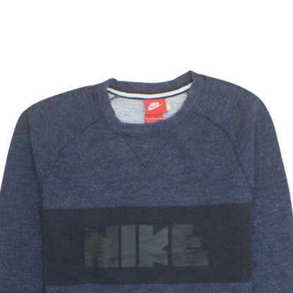 Nike Men’s Blue Pullover Crew Neck Sweatshirt Size S Logo Zip Detail