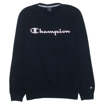 Champion Men's Black Pullover Sweatshirt Large Logo Crew Neck