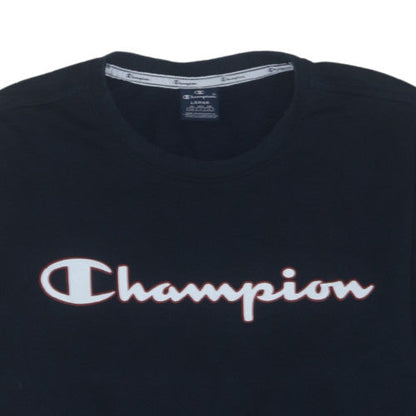 Champion Men's Black Pullover Sweatshirt Large Logo Crew Neck