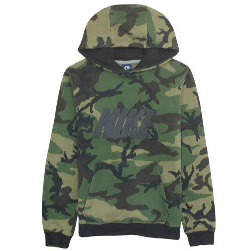 Nike Men's Green Camouflage Pullover Hoodie M Cotton Blend