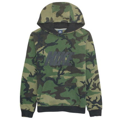 Nike Men's Green Camouflage Pullover Hoodie M Cotton Blend