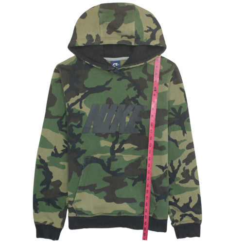 Nike Men's Green Camouflage Pullover Hoodie M Cotton Blend